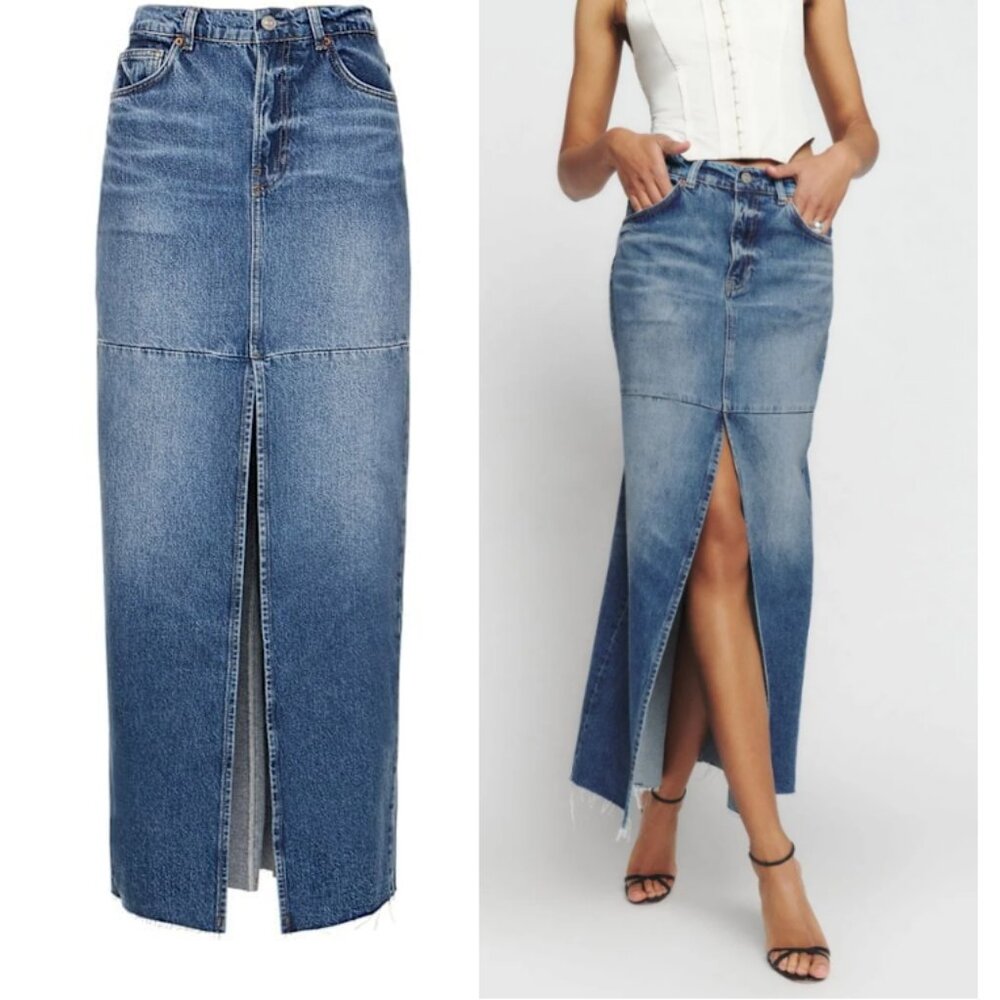 NEW Reformation Tazz Maxi Denim Skirt - Hemlock Sz 25